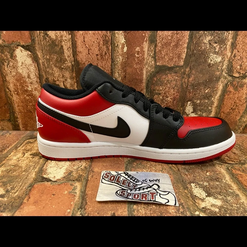 New Nike Air Jordan 1 Retro Low Bred Red Black White Leather Womens GS Youth